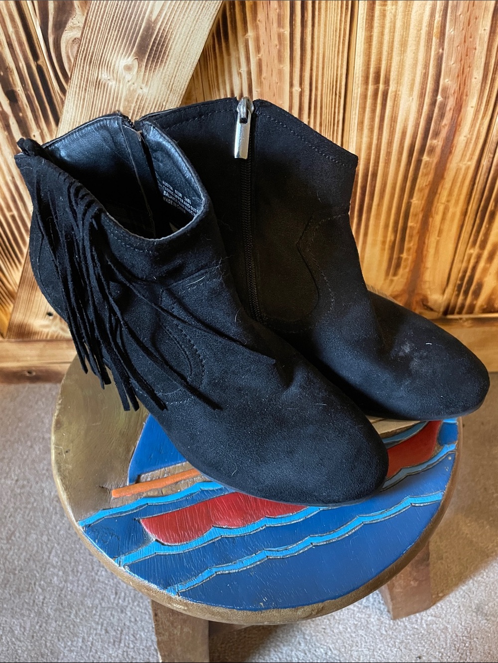 Avenue Black Suede Fringe Ankle Boots